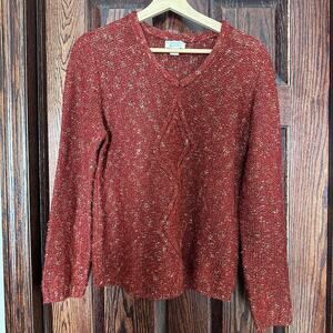 Christopher & Banks Y2K Marled Knit Sweater M Red Acrylic Diamond Cable Trim VTG